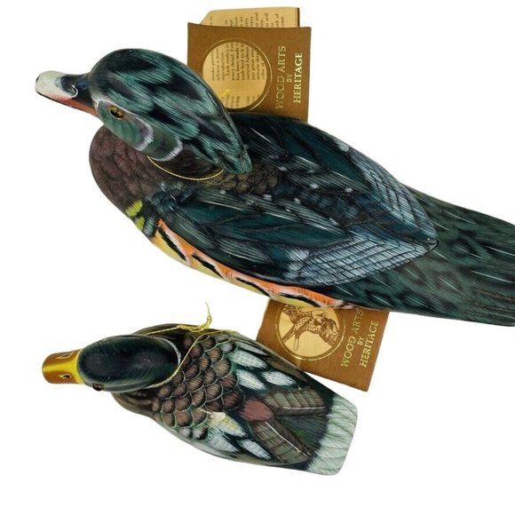 Heritage Hand Carved Duck Decoys Flawed Hand Painted Hunting Birds Solid Lot 2 u - Picture 6 of 11